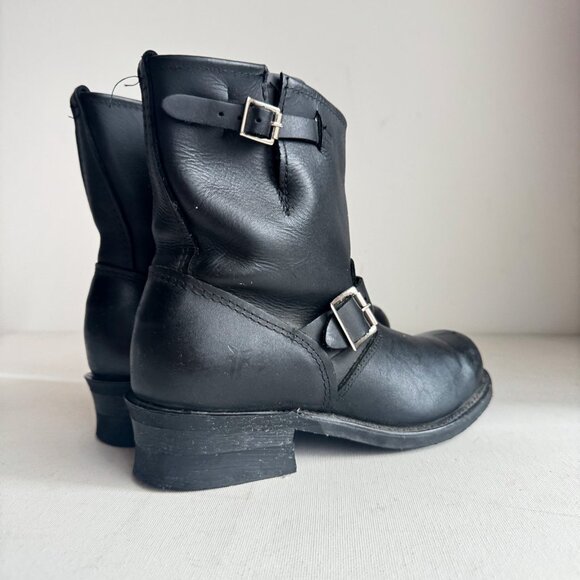 Frye Engineer Boots Black Leather Short 2 Buckle 9M - Picture 2 of 8